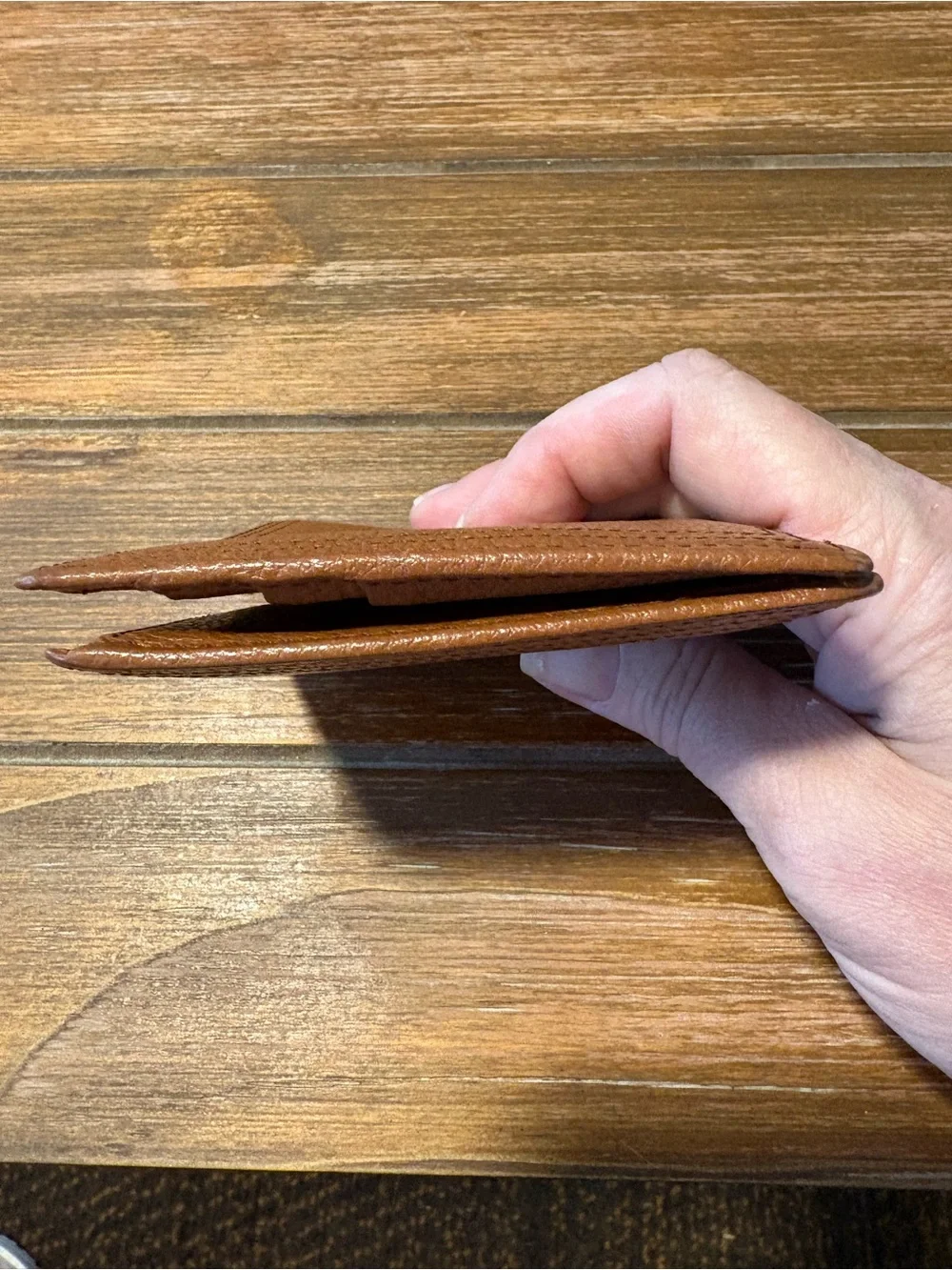 Yves Saint Laurent Pebbled Leather Card Wallet in Cognac Brown vintage
